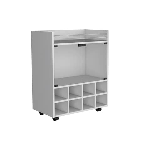 Tuhome St Andrews Bar Cart with Built-In 8-Bottle Rack. and Aluminum-Edged Top Surface-White MLB9047